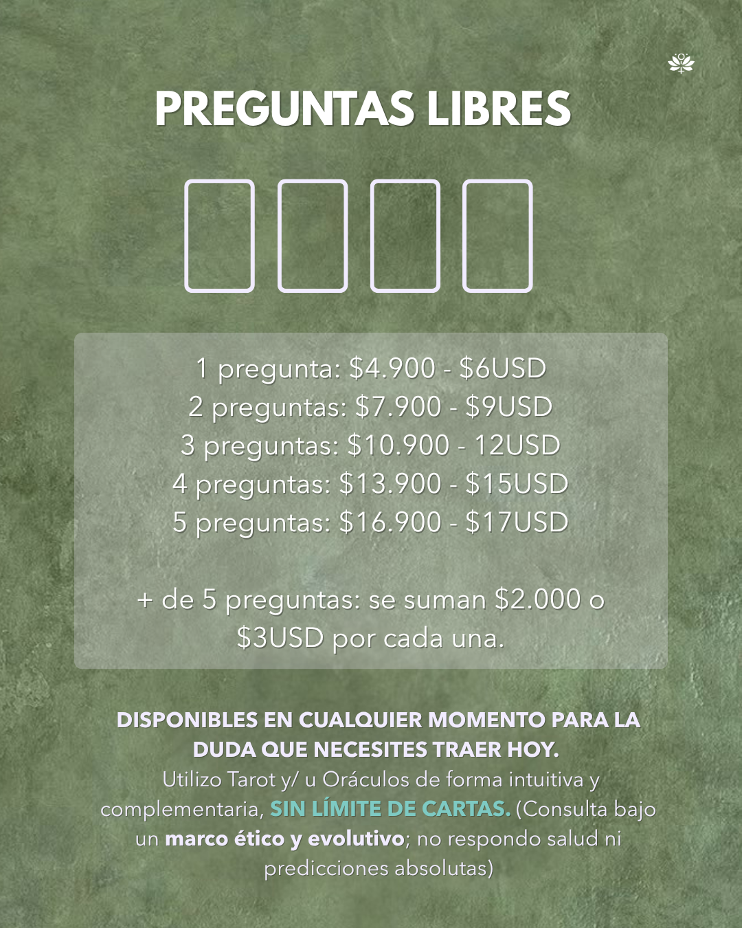 Lectura de Tarot y Oráculos para Preguntas Libres